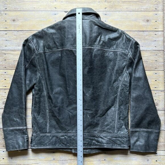 ZARA Size Small Relaxed Mens Leather Gray Jacket Coat Biker Aviator Racer NWT - Picture 12 of 16